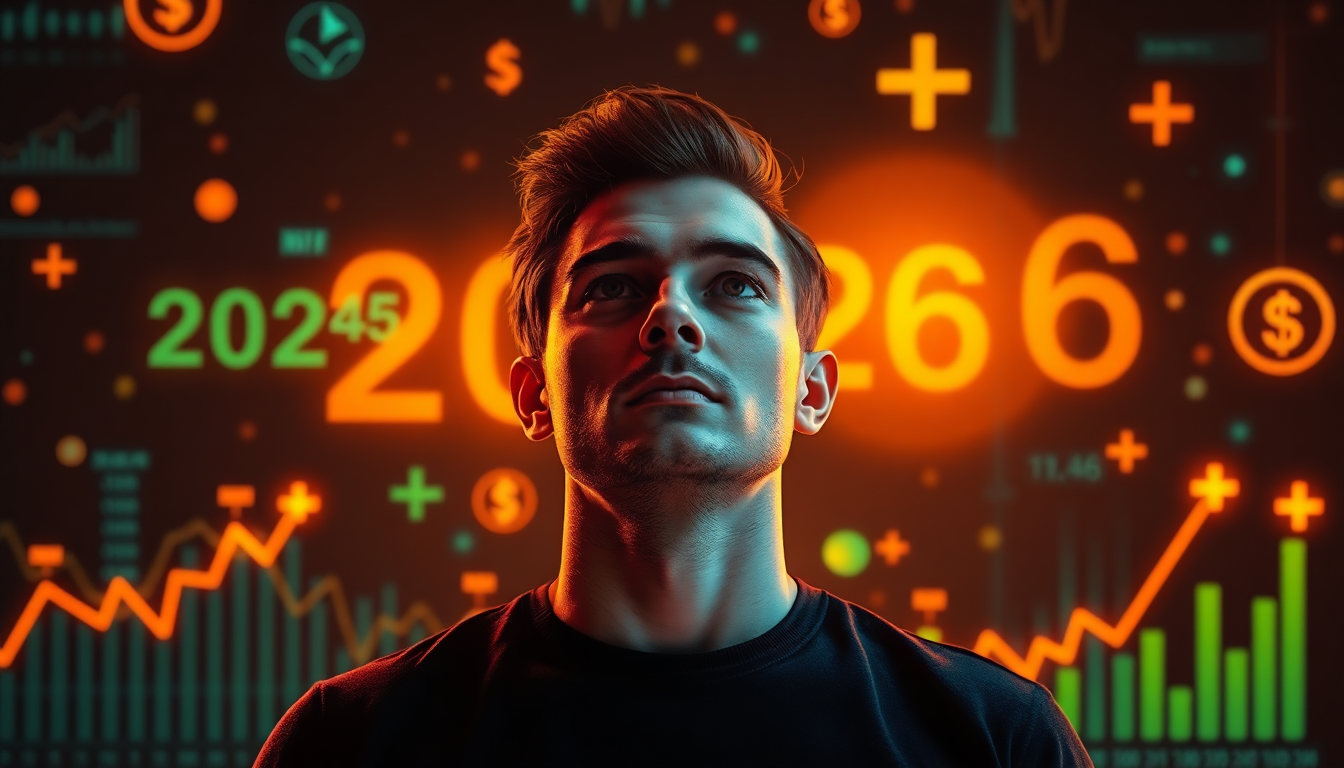 2026년 미래의 자신을 상상하며 투자 성공과 경제적 자유를 꿈꾸는 사람