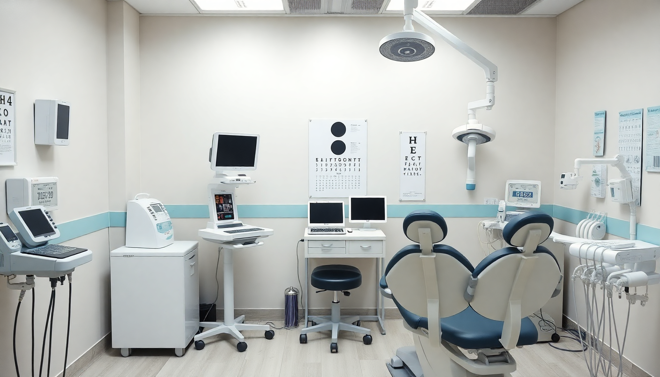 건강검진 필수 항목에 대한 다양한 검사 장비가 있는 병원 검사실