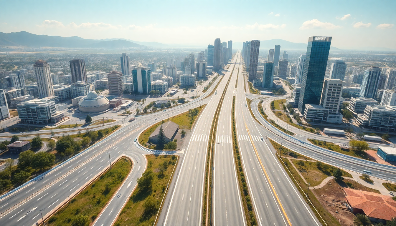 삼성전기의 향후 3~5년 지속 가능한 성장과 혁신을 상징하는 미래 도시 풍경