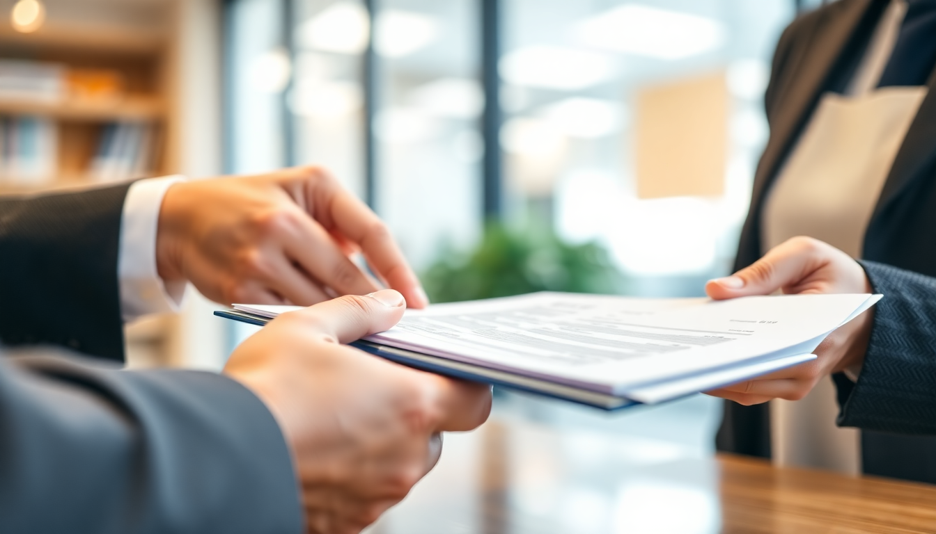 계약금 납부를 하고 있는 손과 은행 직원