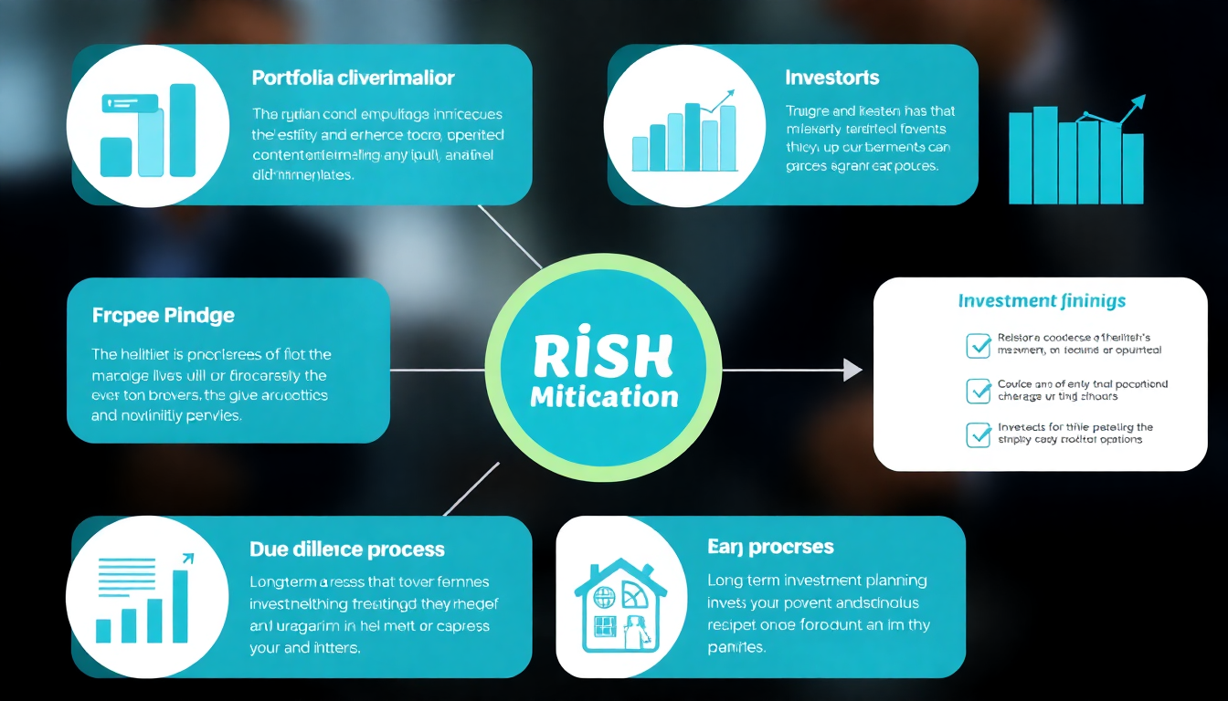 디지털헬스케어 투자 리스크 대비를 위한 분산 투자, 단계별 투자, 실사, 장기 투자 전략을 나타내는 이미지