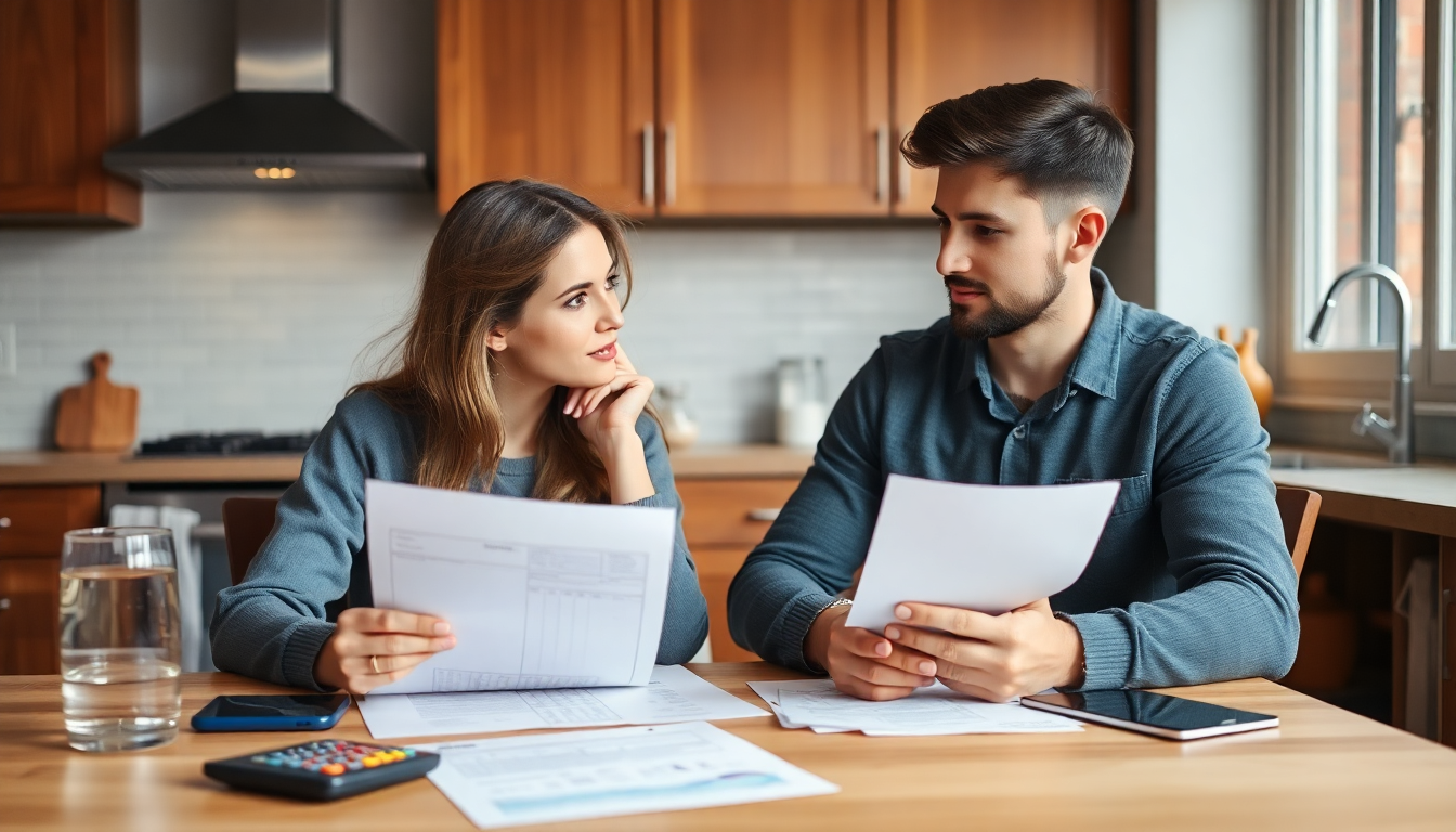 신혼부부가 자금 부족 문제와 청약 서류를 고민하는 모습