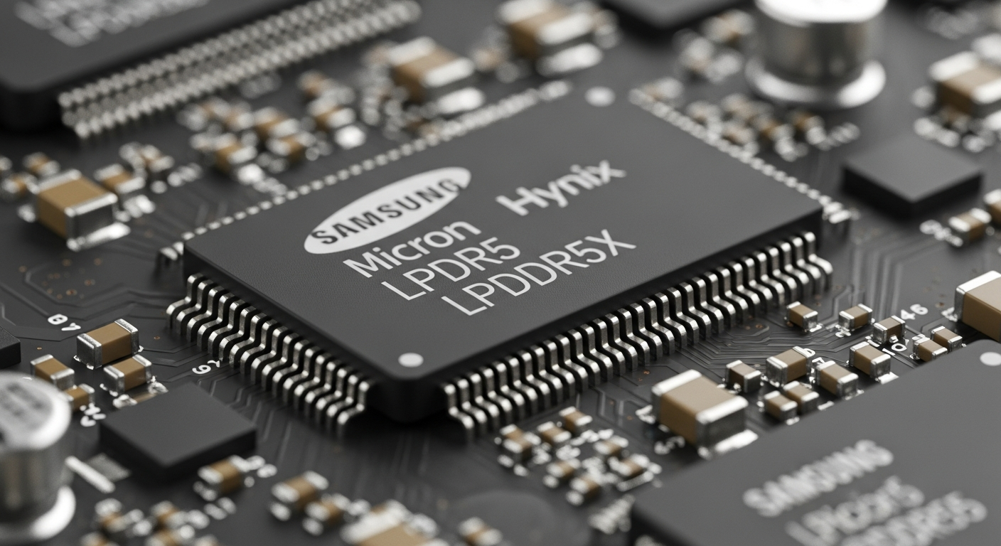 모바일 AI에 최적화된 저전력 고성능 LPDDR 메모리 칩 이미지