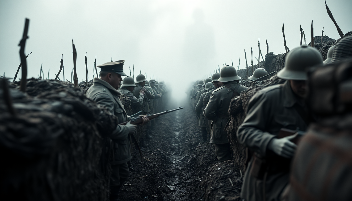 1918년 스페인 독감 당시 전쟁 참호와 군인들