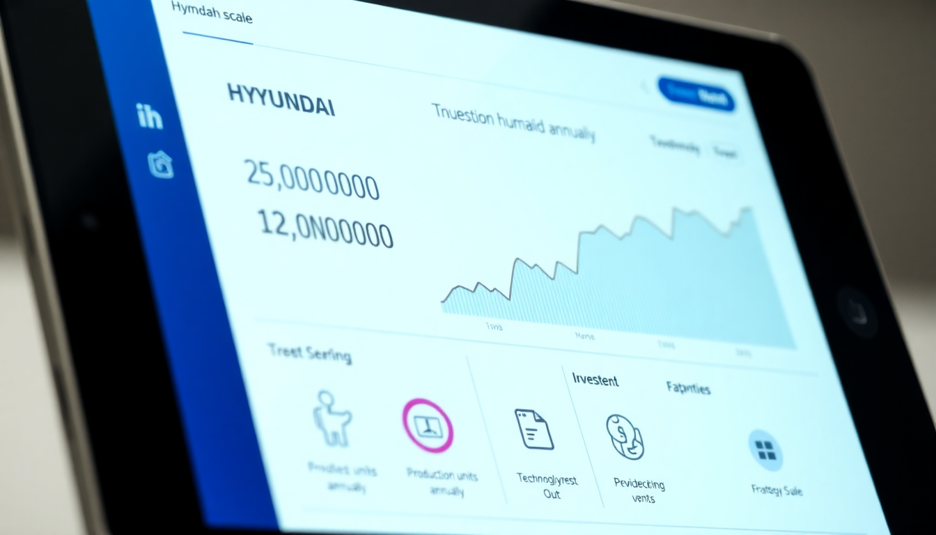 현대차 휴머노이드 로봇 관련 재무 성장과 생산 계획을 보여주는 깨끗하고 신뢰감 있는 대시보드 화면 이미지