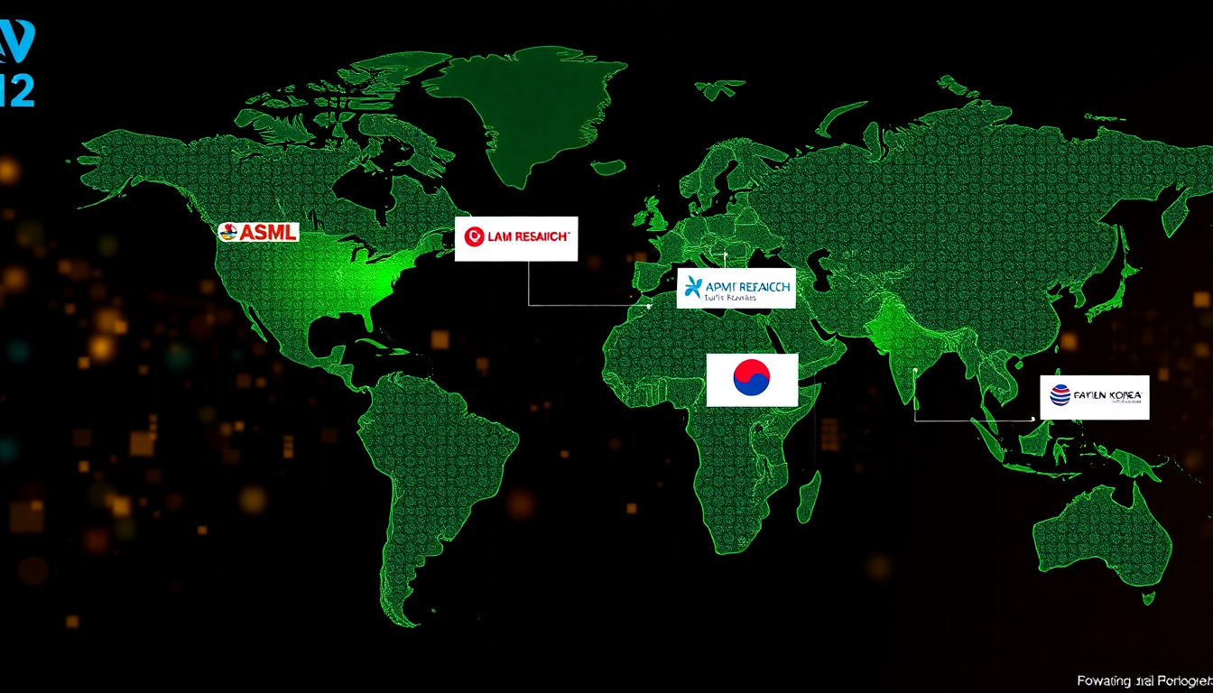 글로벌 반도체 장비 시장과 아시아 태평양 지역, 주요 글로벌과 한국 기업을 보여주는 지도