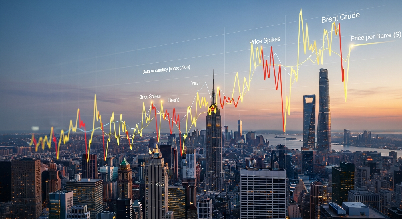 국제 유가 변동 그래프와 도시 전경