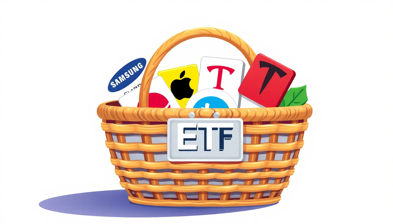 삼성 애플 테슬라 등 우량 기업 주식이 담긴 ETF 주식 바구니 이미지