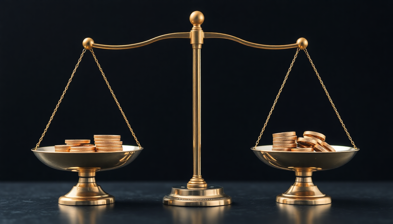 주주가치 희석 우려와 성장 잠재력을 저울 이미지로 표현한 콘셉트