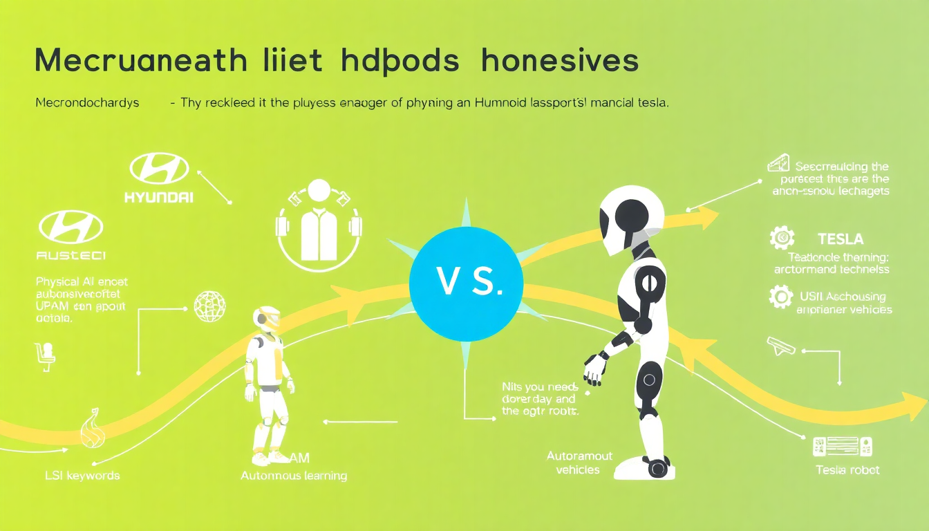 현대차와 테슬라의 휴머노이드 로봇 시장 트렌드와 상관관계를 역동적으로 보여주는 시각적 인포그래픽