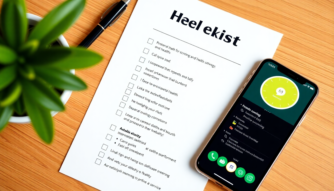 50대 건강검진 체크리스트와 건강 앱이 보이는 스마트폰