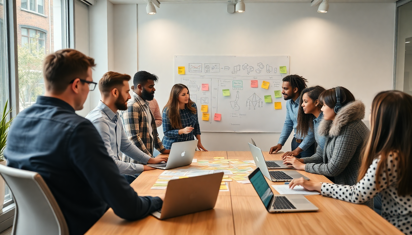 다학제 간 협업으로 AI 프로젝트를 계획하는 팀 미팅 장면