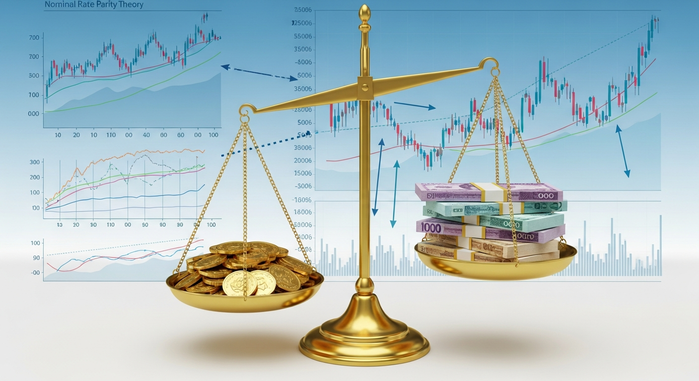 금리평형이론과 금리 차가 환율에 미치는 영향을 표현한 이미지