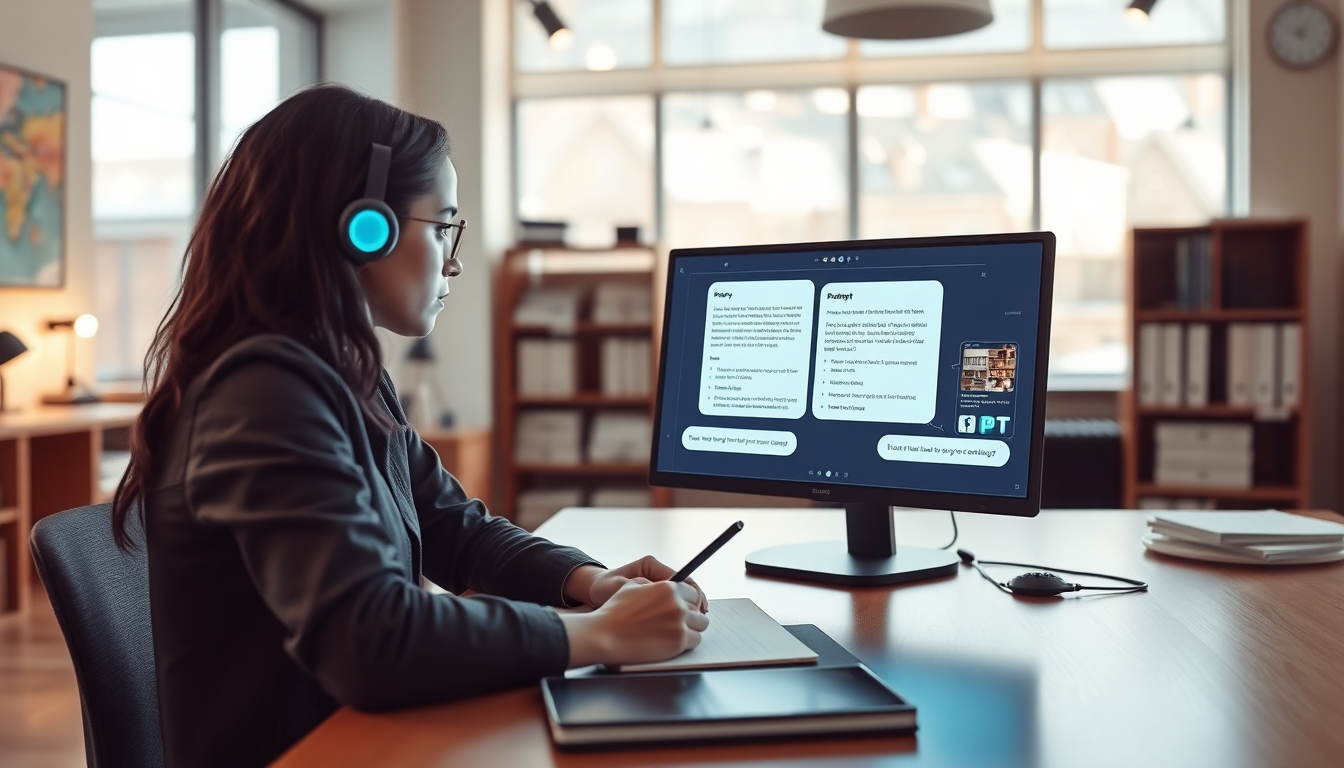 창의적 콘텐츠 생성에 강점을 가진 챗GPT와 함께 브레인스토밍하는 크리에이티브 작가