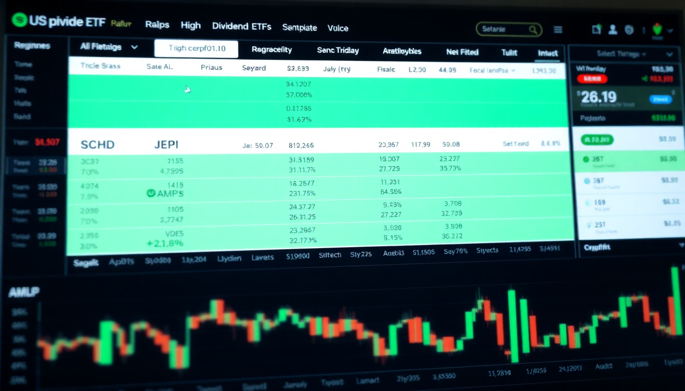 미국 고배당 ETF 주요 종목과 시세가 표시된 디지털 거래 화면