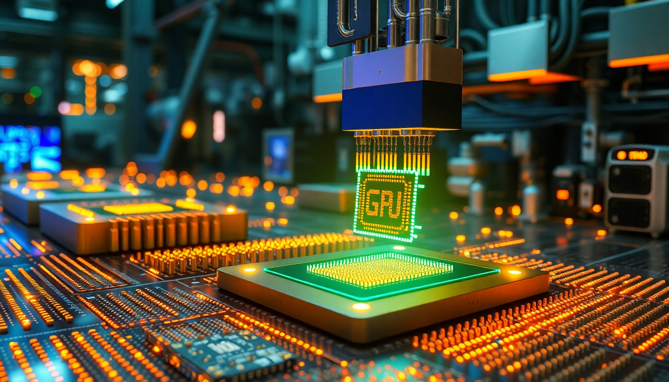 첨단 GPU 반도체 제조 공정을 보여주는 미래 지향적 이미지