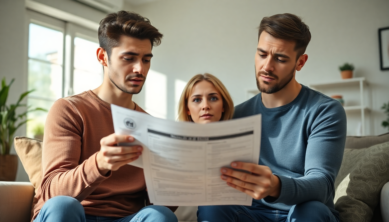 청약 당첨 후 자금 조달 문제로 고민하는 젊은 부부