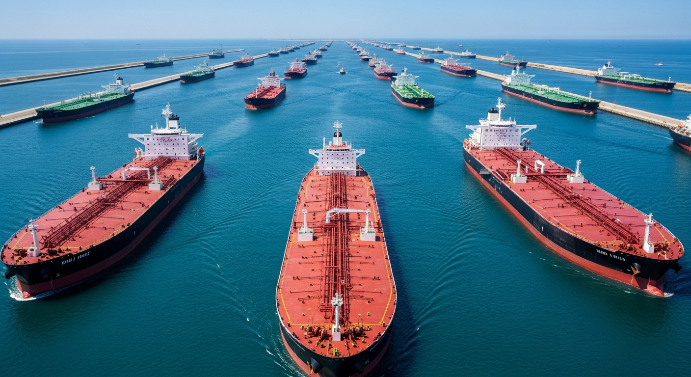 호르무즈 해협의 석유 운반선들이 운항하는 모습