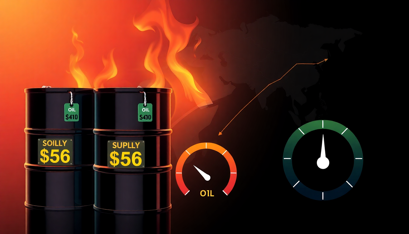 중동 분쟁과 국제유가 상승의 상관관계를 추상적으로 나타낸 시각화 이미지