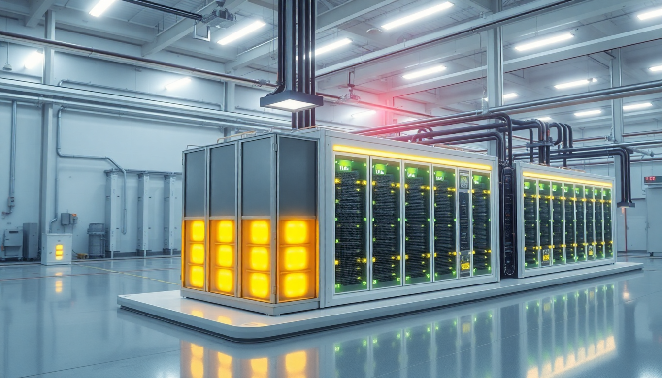 최첨단 에너지 저장 시스템 ESS와 리튬인산철 배터리의 현대적 산업 환경 이미지