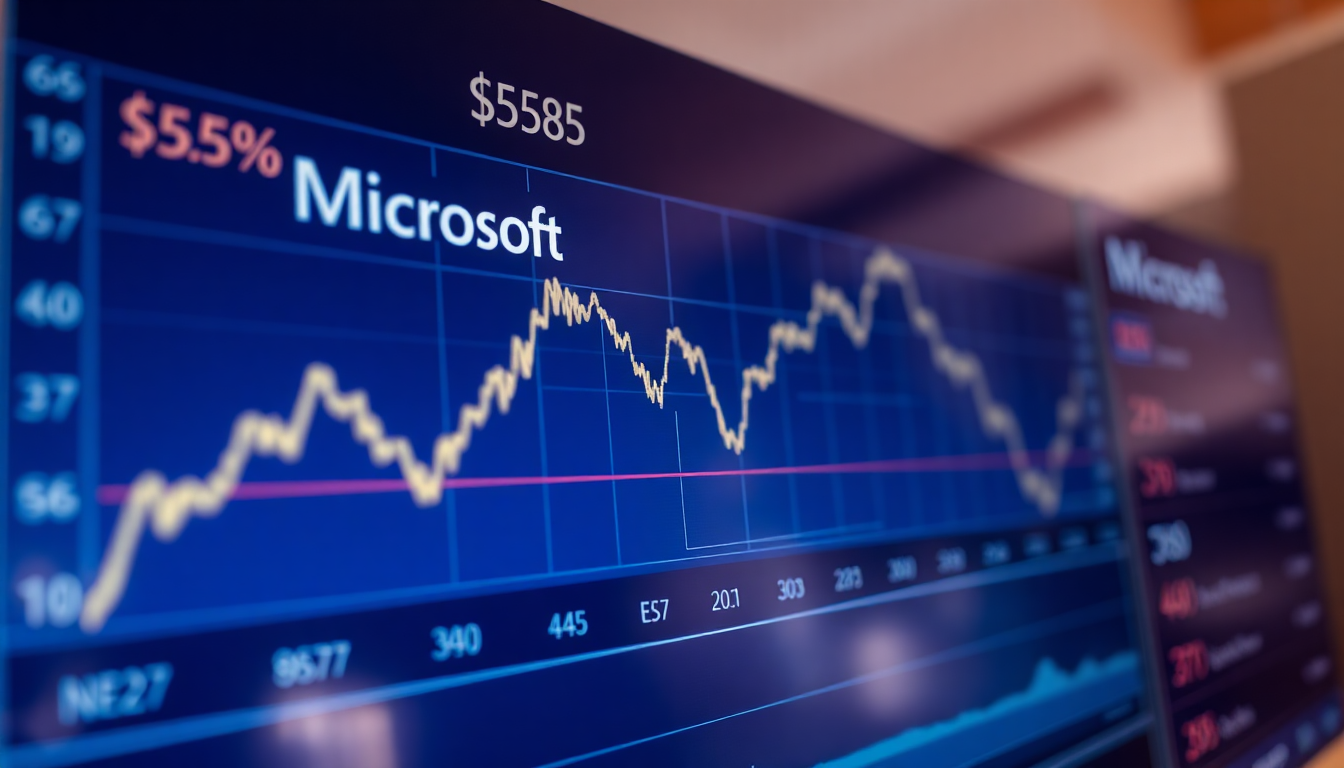 마이크로소프트 주가의 1년간 변동과 최근 3% 상승을 보여주는 금융 차트