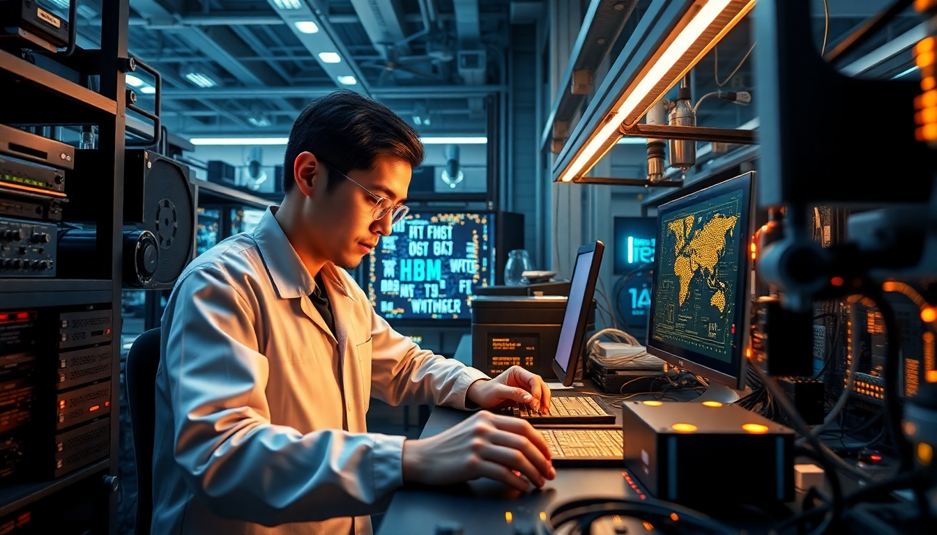 AI 메모리 개발 중인 SK하이닉스 칩 설계 엔지니어의 첨단 연구실 모습