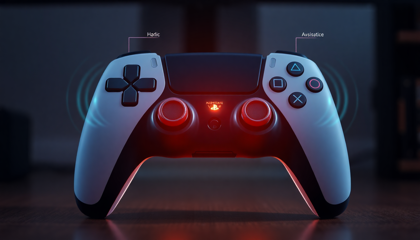 듀얼센스 무선 컨트롤러의 혁신적 기능을 묘사한 클로즈업 이미지
