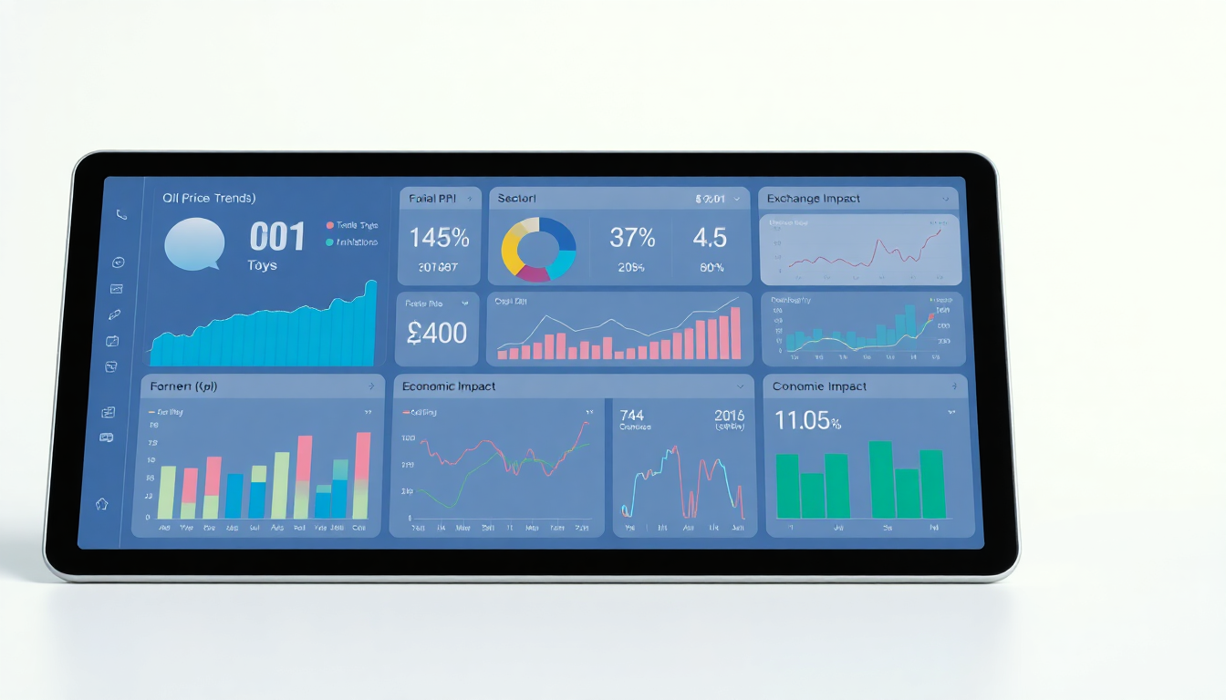 국제유가, 인플레이션, 환율 변동을 보여주는 신뢰감 있는 대시보드 이미지