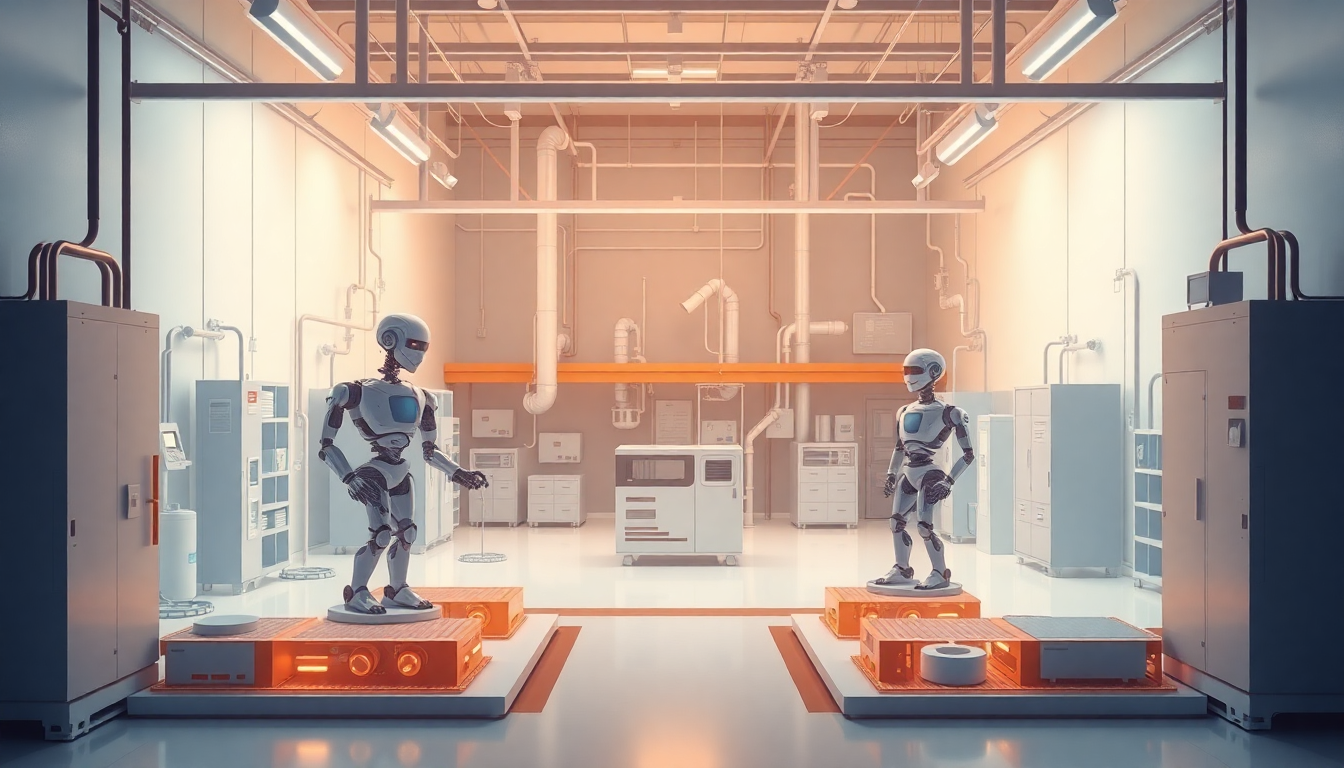 자율 로봇과 디지털 데이터 노드가 있는 산업용 스마트 공장의 3D 미니멀리즘 아이소메트릭 일러스트