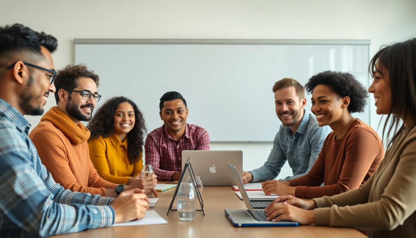 다양한 배경의 팀원들이 애자일 방법론으로 협업하는 모습