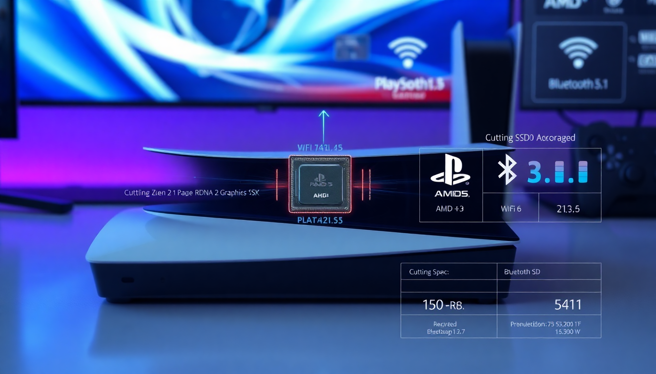 플레이스테이션5 기본 스펙과 성능을 강조하는 콘솔 이미지