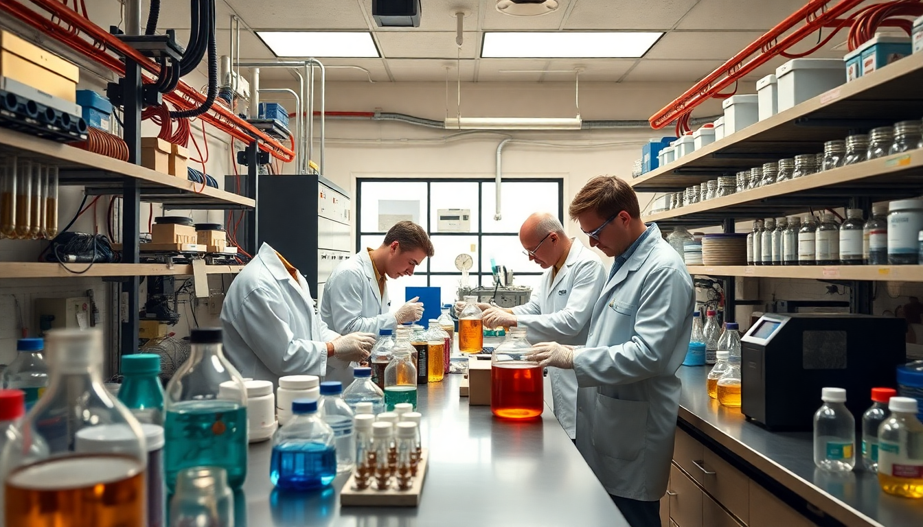 양극재, 음극재, 전해액, 분리막 등 2차전지 소재 연구를 하는 산업 연구실 모습