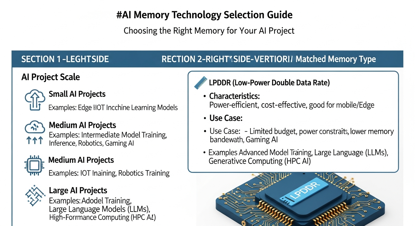 AI 프로젝트 규모별 최적 메모리 기술 선택 가이드 인포그래픽